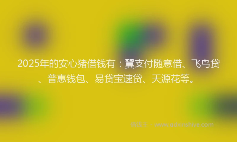 2025年的安心猪借钱有：翼支付随意借、飞鸟贷、普惠钱包、易贷宝速贷、天源花等。