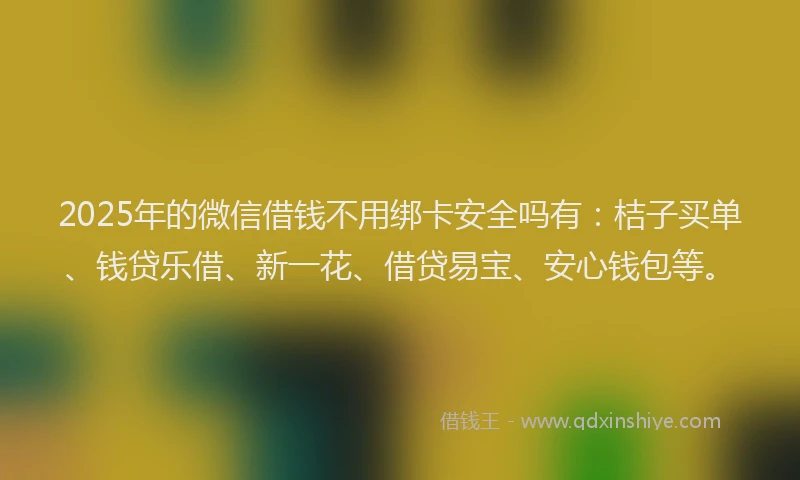 2025年的微信借钱不用绑卡安全吗有：桔子买单、钱贷乐借、新一花、借贷易宝、安心钱包等。