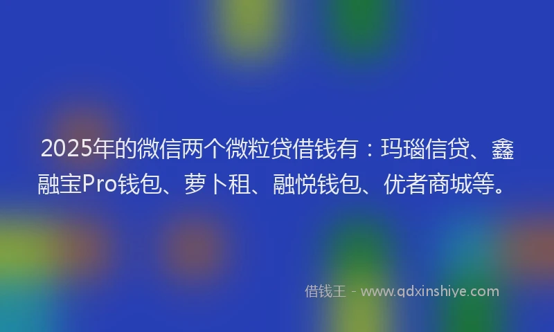 2025年的微信两个微粒贷借钱有：玛瑙信贷、鑫融宝Pro钱包、萝卜租、融悦钱包、优者商城等。
