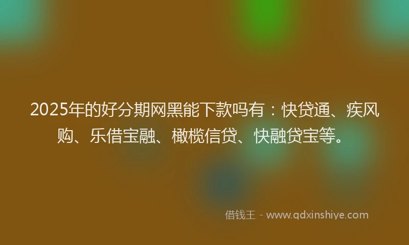 2025年的好分期网黑能下款吗有：快贷通、疾风购、乐借宝融、橄榄信贷、快融贷宝等。