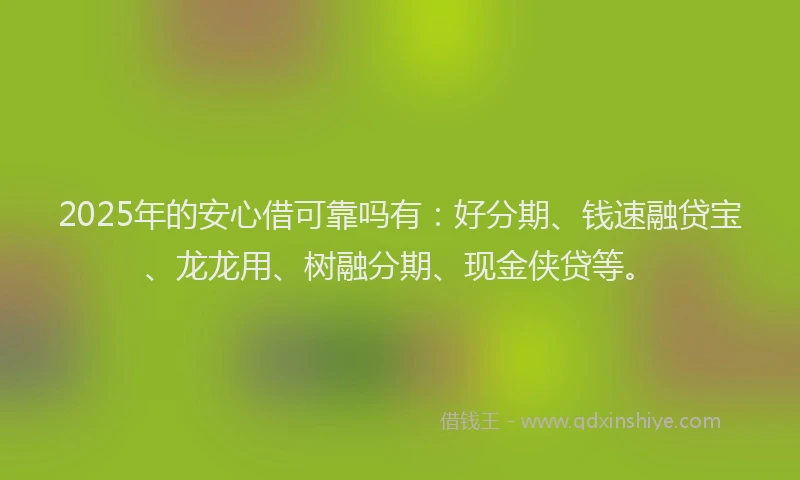 2025年的安心借可靠吗有：好分期、钱速融贷宝、龙龙用、树融分期、现金侠贷等。