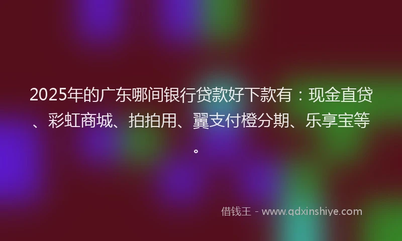 2025年的广东哪间银行贷款好下款有：现金直贷、彩虹商城、拍拍用、翼支付橙分期、乐享宝等。