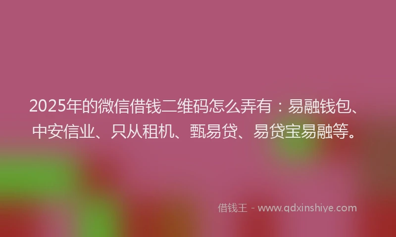 2025年的微信借钱二维码怎么弄有：易融钱包、中安信业、只从租机、甄易贷、易贷宝易融等。