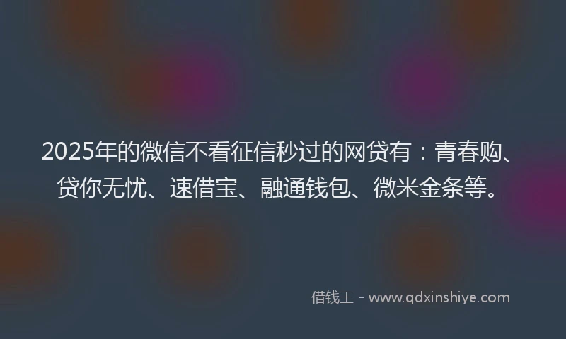 2025年的微信不看征信秒过的网贷有：青春购、贷你无忧、速借宝、融通钱包、微米金条等。