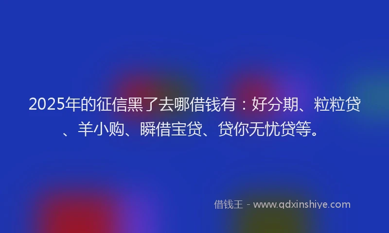 2025年的征信黑了去哪借钱有：好分期、粒粒贷、羊小购、瞬借宝贷、贷你无忧贷等。