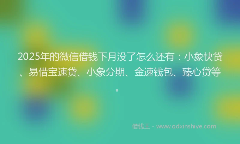 2025年的微信借钱下月没了怎么还有：小象快贷、易借宝速贷、小象分期、金速钱包、臻心贷等。