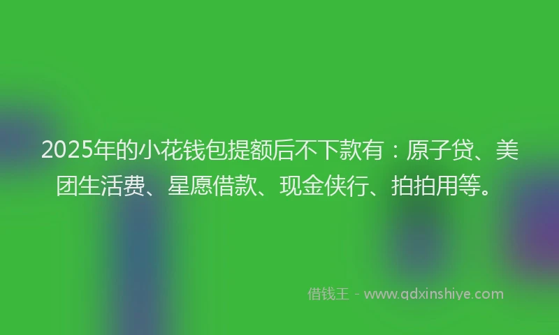 2025年的小花钱包提额后不下款有：原子贷、美团生活费、星愿借款、现金侠行、拍拍用等。