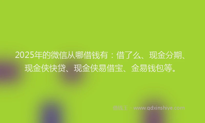 2025年的微信从哪借钱有：借了么、现金分期、现金侠快贷、现金侠易借宝、金易钱包等。
