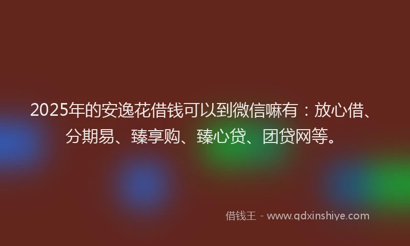 2025年的安逸花借钱可以到微信嘛有：放心借、分期易、臻享购、臻心贷、团贷网等。