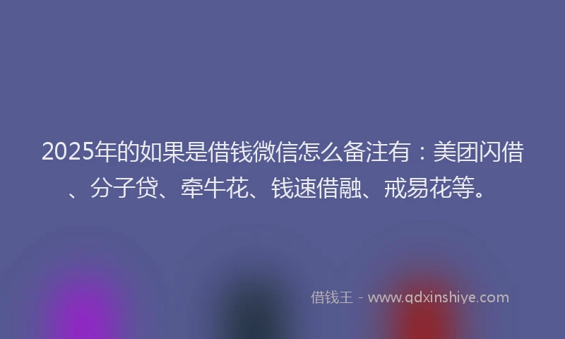 2025年的如果是借钱微信怎么备注有：美团闪借、分子贷、牵牛花、钱速借融、戒易花等。