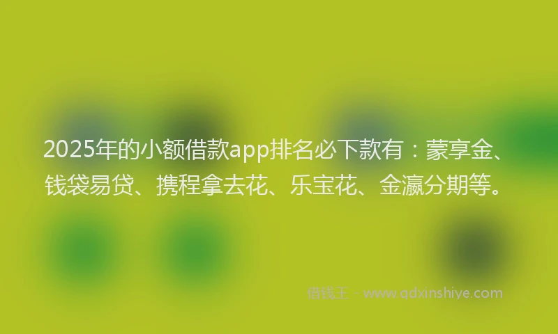 2025年的小额借款app排名必下款有：蒙享金、钱袋易贷、携程拿去花、乐宝花、金瀛分期等。