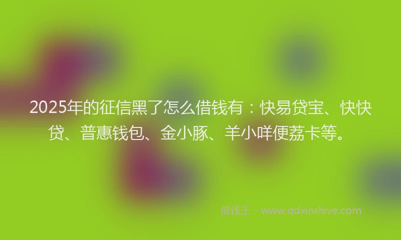 2025年的征信黑了怎么借钱有：快易贷宝、快快贷、普惠钱包、金小豚、羊小咩便荔卡等。