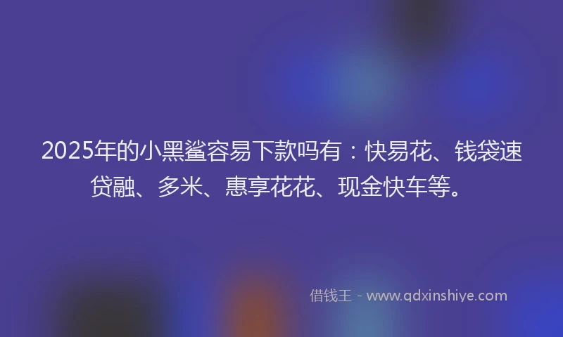 2025年的小黑鲨容易下款吗有：快易花、钱袋速贷融、多米、惠享花花、现金快车等。