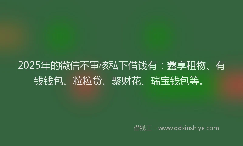 2025年的微信不审核私下借钱有：鑫享租物、有钱钱包、粒粒贷、聚财花、瑞宝钱包等。