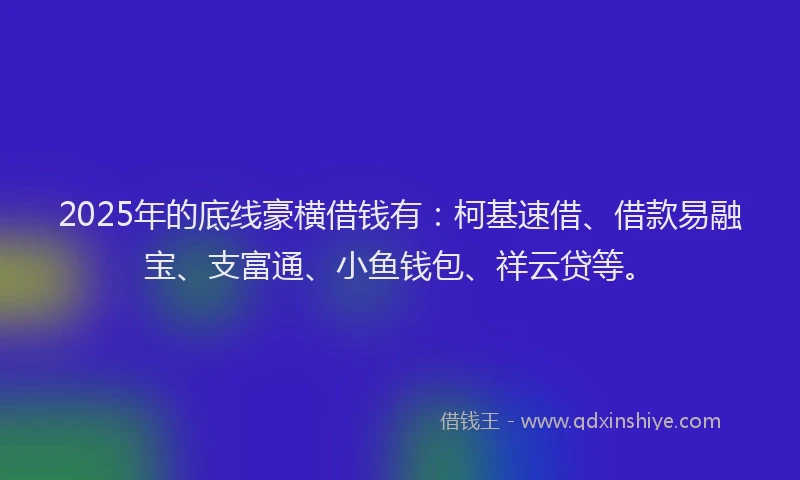 2025年的底线豪横借钱有：柯基速借、借款易融宝、支富通、小鱼钱包、祥云贷等。