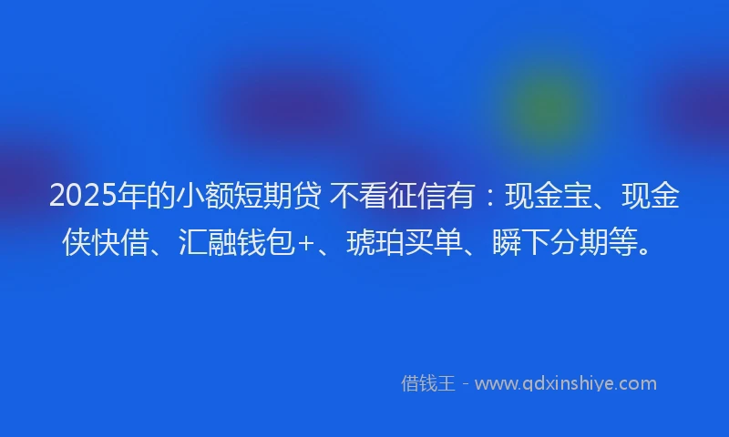 2025年的小额短期贷 不看征信有：现金宝、现金侠快借、汇融钱包+、琥珀买单、瞬下分期等。