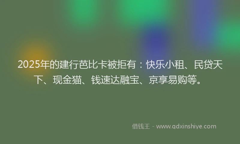 2025年的建行芭比卡被拒有：快乐小租、民贷天下、现金猫、钱速达融宝、京享易购等。