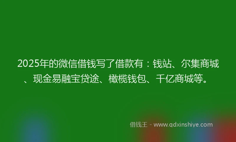 2025年的微信借钱写了借款有：钱站、尔集商城、现金易融宝贷途、橄榄钱包、千亿商城等。