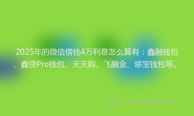 2025年的微信借钱4万利息怎么算有：鑫融钱包、鑫贷Pro钱包、天天购、飞融金、哆宝钱包等。
