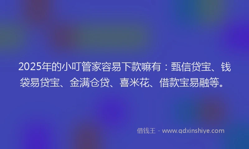 2025年的小叮管家容易下款嘛有：甄信贷宝、钱袋易贷宝、金满仓贷、喜米花、借款宝易融等。