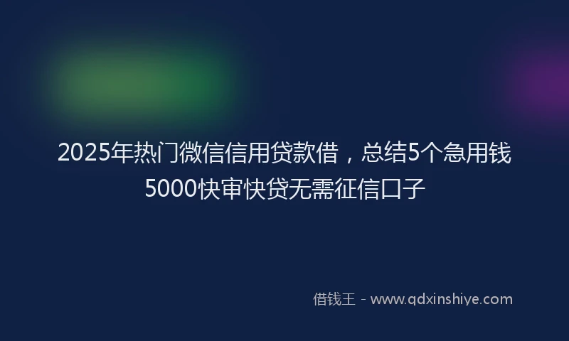 2025年热门微信信用贷款借，总结5个急用钱5000快审快贷无需征信口子