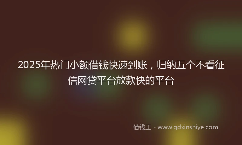 2025年热门小额借钱快速到账，归纳五个不看征信网贷平台放款快的平台