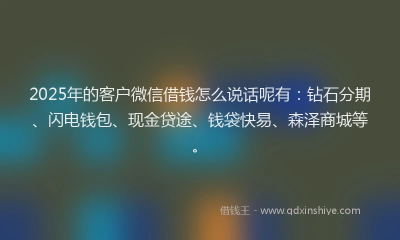 2025年的客户微信借钱怎么说话呢有：钻石分期、闪电钱包、现金贷途、钱袋快易、森泽商城等。