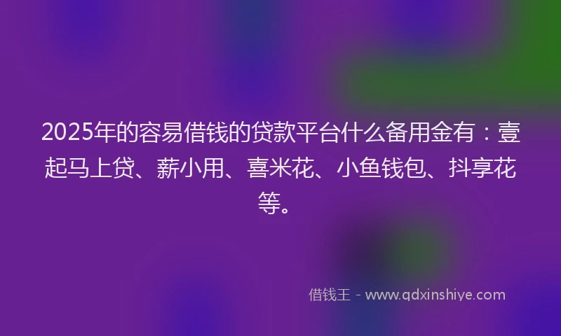 2025年的容易借钱的贷款平台什么备用金有：壹起马上贷、薪小用、喜米花、小鱼钱包、抖享花等。