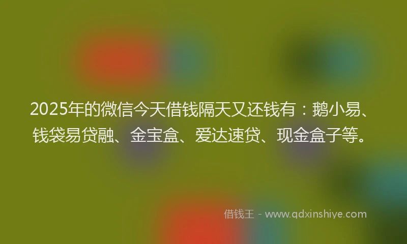 2025年的微信今天借钱隔天又还钱有：鹅小易、钱袋易贷融、金宝盒、爱达速贷、现金盒子等。