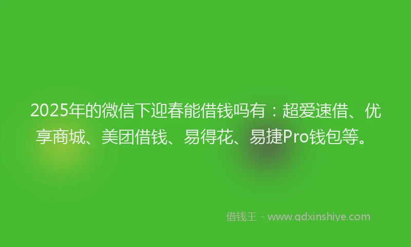 2025年的微信下迎春能借钱吗有：超爱速借、优享商城、美团借钱、易得花、易捷Pro钱包等。
