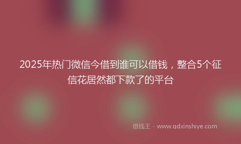 2025年热门微信今借到谁可以借钱，整合5个征信花居然都下款了的平台