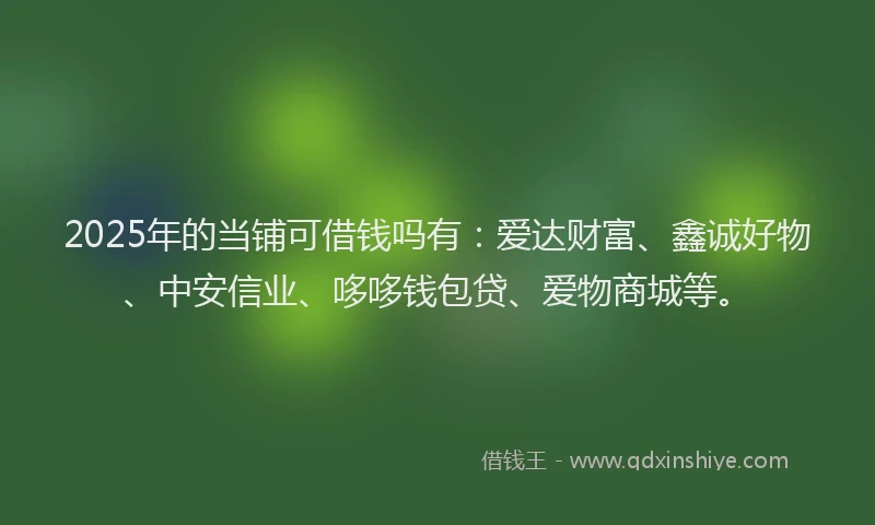 2025年的当铺可借钱吗有：爱达财富、鑫诚好物、中安信业、哆哆钱包贷、爱物商城等。