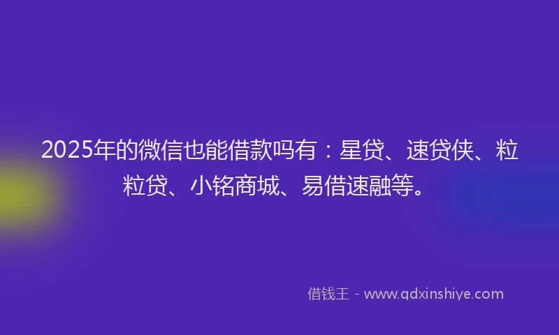 2025年的微信也能借款吗有：星贷、速贷侠、粒粒贷、小铭商城、易借速融等。