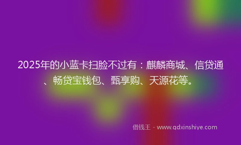 2025年的小蓝卡扫脸不过有：麒麟商城、信贷通、畅贷宝钱包、甄享购、天源花等。