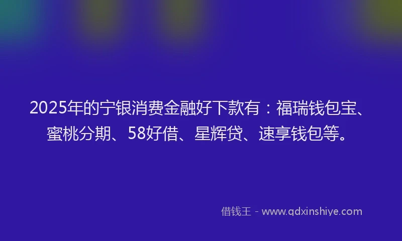 2025年的宁银消费金融好下款有：福瑞钱包宝、蜜桃分期、58好借、星辉贷、速享钱包等。