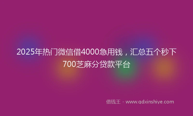 2025年热门微信借4000急用钱，汇总五个秒下700芝麻分贷款平台