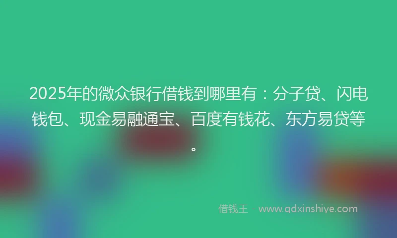 2025年的微众银行借钱到哪里有：分子贷、闪电钱包、现金易融通宝、百度有钱花、东方易贷等。