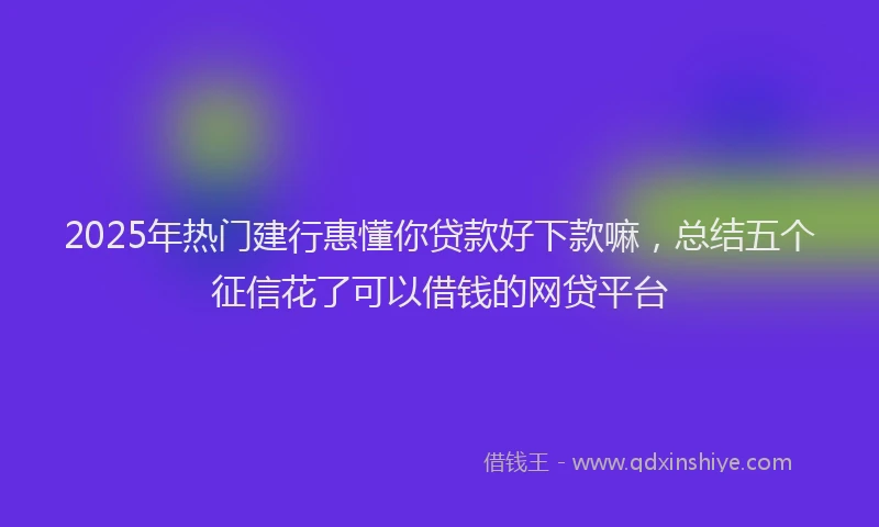 2025年热门建行惠懂你贷款好下款嘛，总结五个征信花了可以借钱的网贷平台