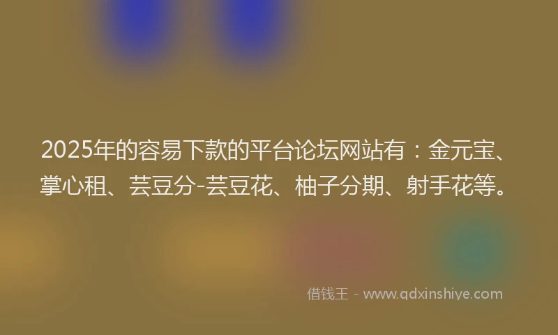 2025年的容易下款的平台论坛网站有：金元宝、掌心租、芸豆分-芸豆花、柚子分期、射手花等。