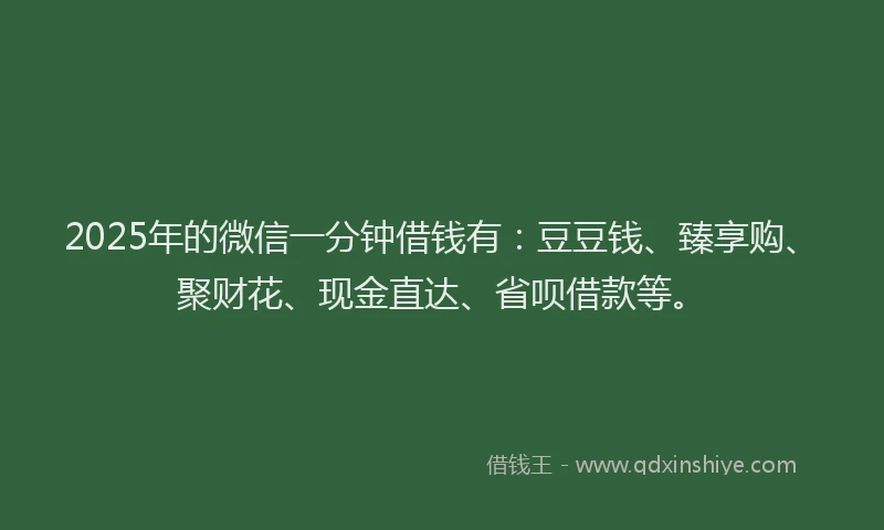 2025年的微信一分钟借钱有：豆豆钱、臻享购、聚财花、现金直达、省呗借款等。
