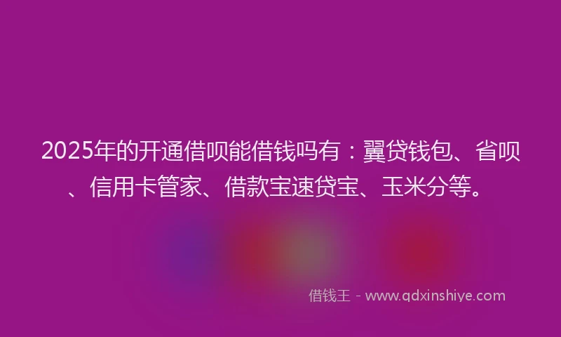 2025年的开通借呗能借钱吗有：翼贷钱包、省呗、信用卡管家、借款宝速贷宝、玉米分等。