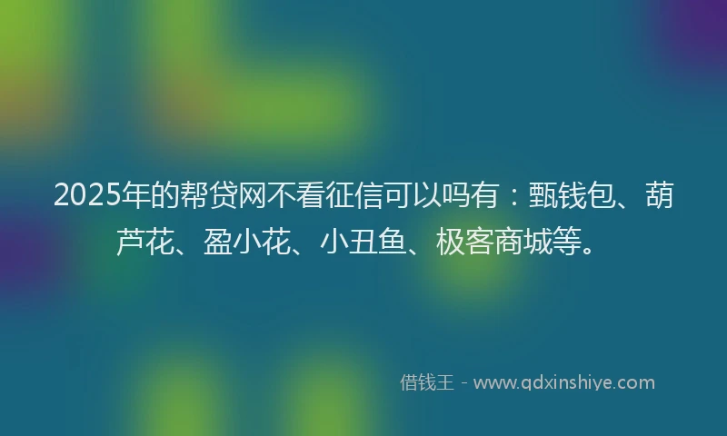 2025年的帮贷网不看征信可以吗有：甄钱包、葫芦花、盈小花、小丑鱼、极客商城等。