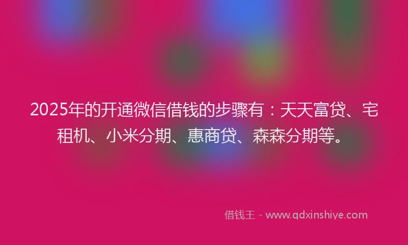 2025年的开通微信借钱的步骤有：天天富贷、宅租机、小米分期、惠商贷、森森分期等。