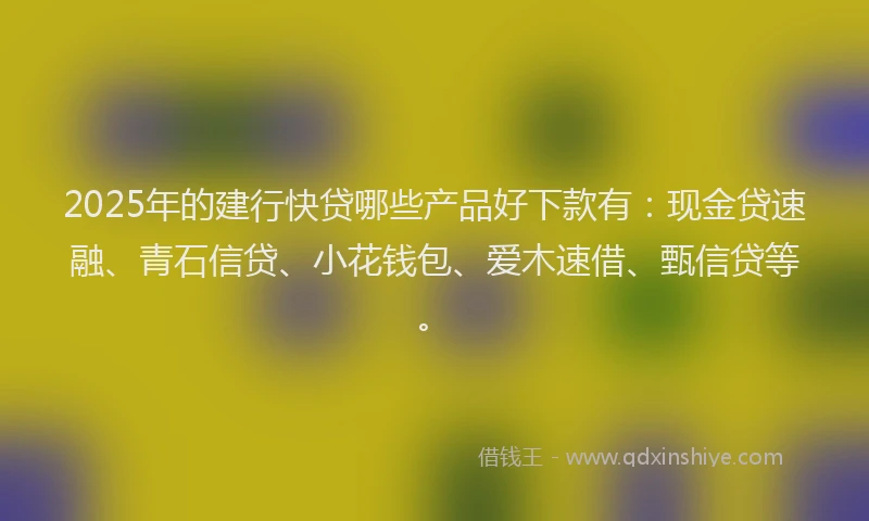 2025年的建行快贷哪些产品好下款有：现金贷速融、青石信贷、小花钱包、爱木速借、甄信贷等。
