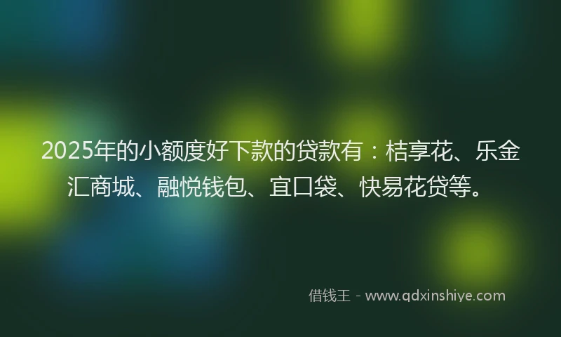 2025年的小额度好下款的贷款有：桔享花、乐金汇商城、融悦钱包、宜口袋、快易花贷等。
