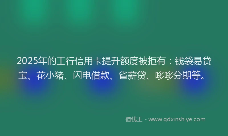 2025年的工行信用卡提升额度被拒有：钱袋易贷宝、花小猪、闪电借款、省薪贷、哆哆分期等。