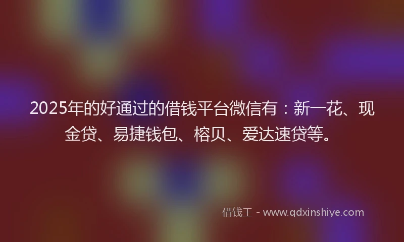 2025年的好通过的借钱平台微信有：新一花、现金贷、易捷钱包、榕贝、爱达速贷等。