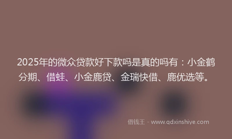 2025年的微众贷款好下款吗是真的吗有：小金鹤分期、借蛙、小金鹿贷、金瑞快借、鹿优选等。