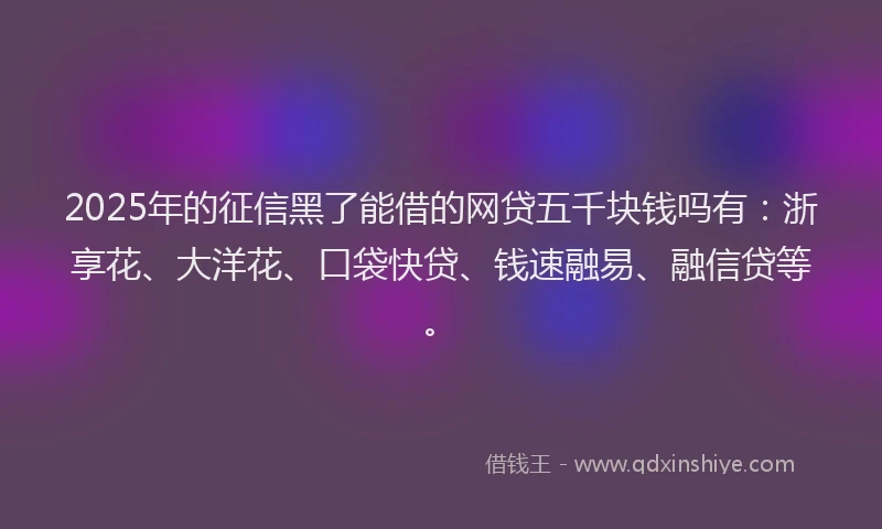2025年的征信黑了能借的网贷五千块钱吗有：浙享花、大洋花、口袋快贷、钱速融易、融信贷等。