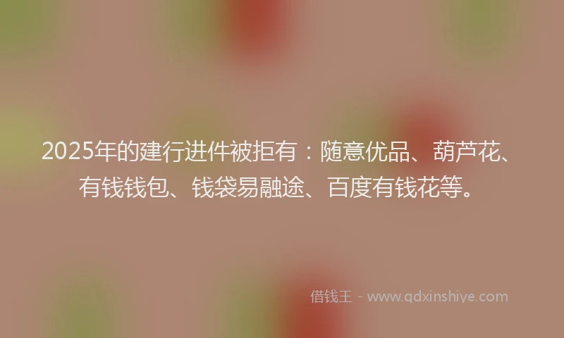 2025年的建行进件被拒有：随意优品、葫芦花、有钱钱包、钱袋易融途、百度有钱花等。